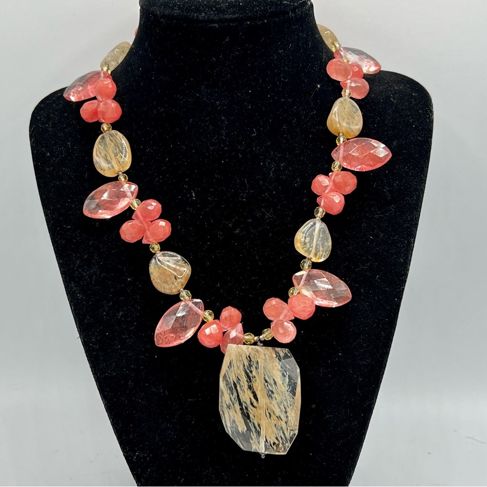 BARSE cherry quartz gemstone sterling silver statement necklace 15” - 18” - Picture 4 of 13